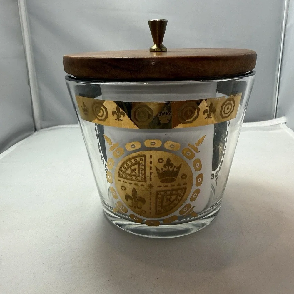VTG MCM Vito Bari Barware Set 8 Highball Glasses, Ice Bucket & Caddy 22KT Gold
